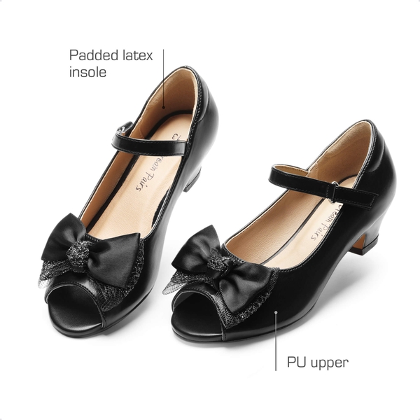 Girls’ Open-Toe Bow Dress Shoes - BLACK-PU - 2